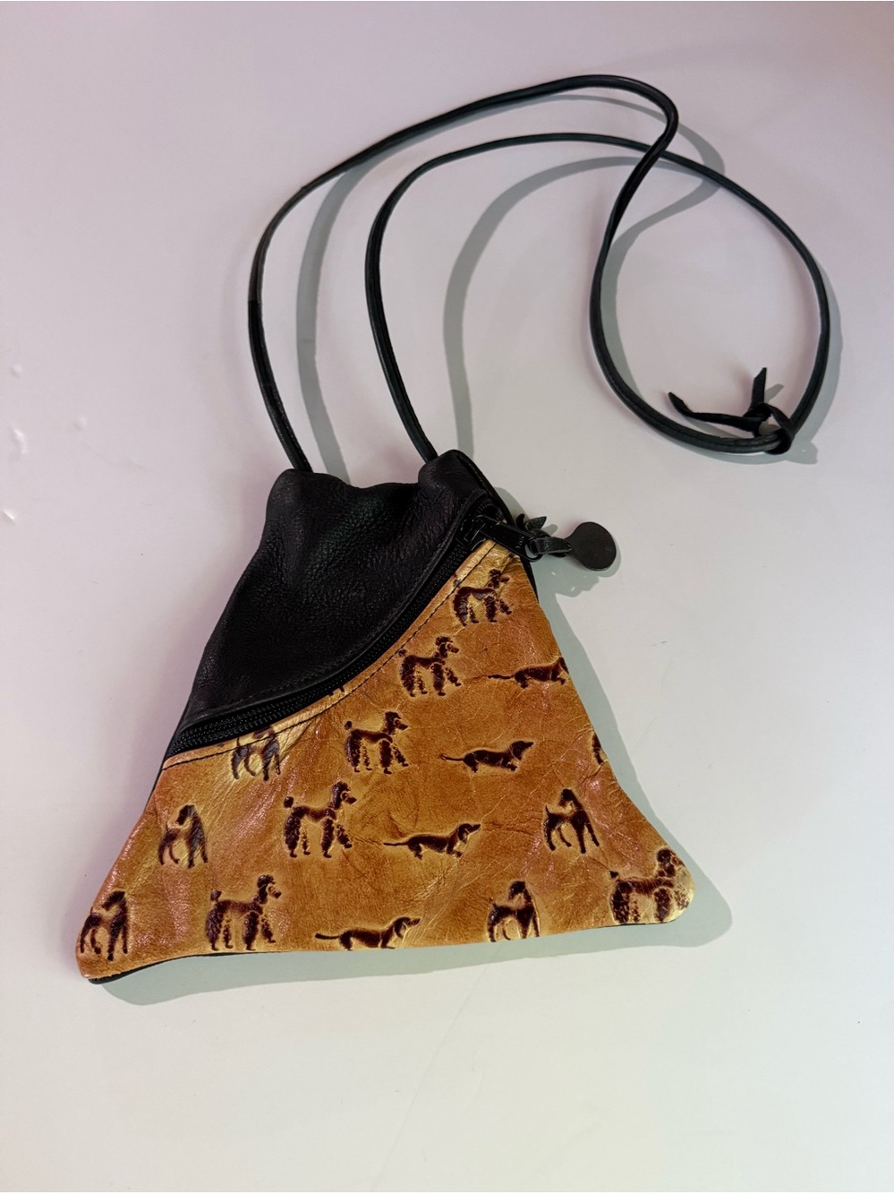 Erda of Maine Vaqueras Leather Triangle Convertible Crossbody Bag - Embossed Dog